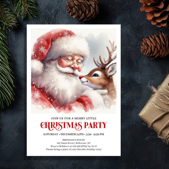Klassisk Tomte Rudolph julaftonsnatt Inbjudningar (Classic Santa Claus Rudolph Christmas Eve Night Party Invite

)