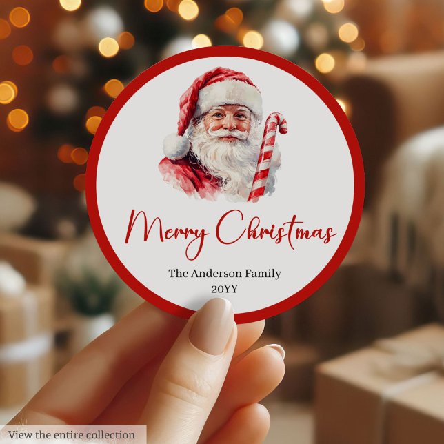 Klassisk Tomte Vattenfärg Jul Etikett (Classic Santa Claus Watercolor Christmas Label)