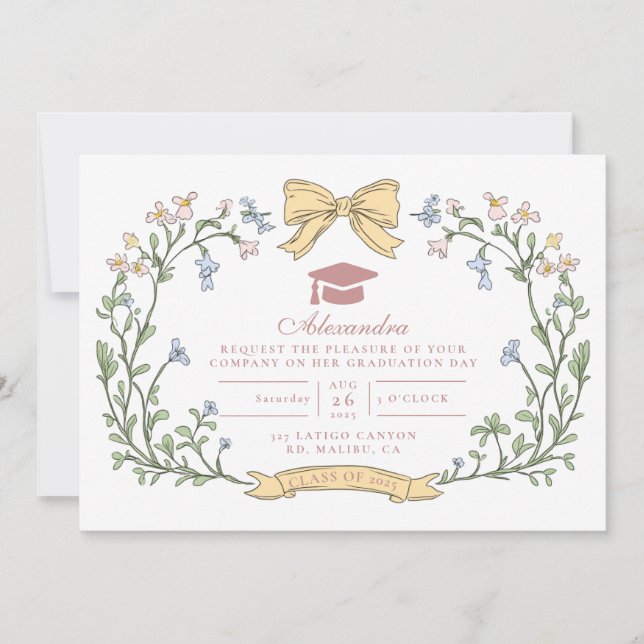 Klassisk trädgårdsblommande examen inbjudningar (Framsida)