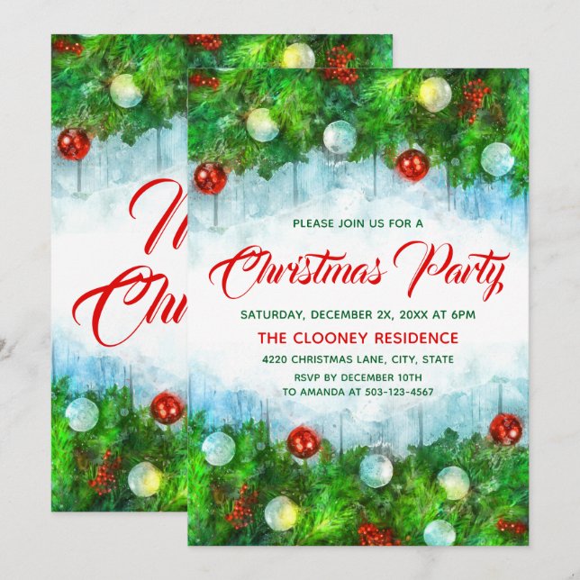 Klassisk traditionell God jul Party Inbjudningar (Fram/baksida)