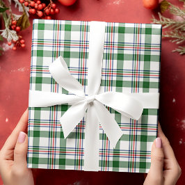 Klassisk traditionell röd grön blå vit gingham presentpapper