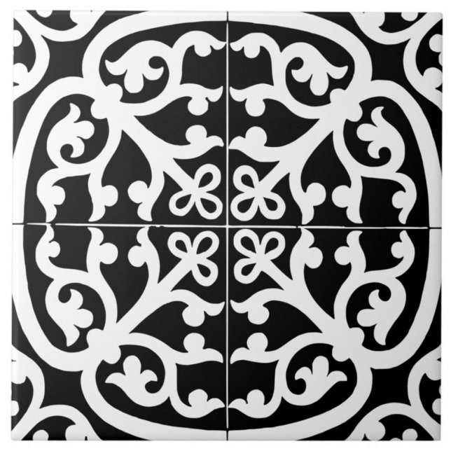 Klassisk traditionell stilren abstrakt svart & vit kakelplatta (tile)