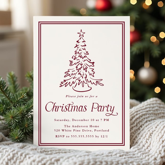 Klassisk tranberry Gräns Julgran Party Inbjudningar (Skapare uppladdad)