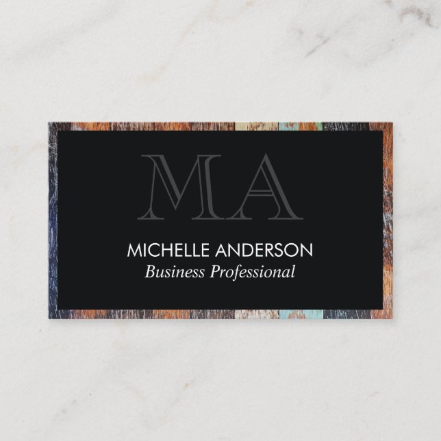 Klassisk trästam | Monogram | PROFESSIONELL Visitkort (Framsida)