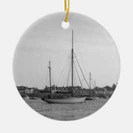 Klassisk träyacht julgransprydnad keramik