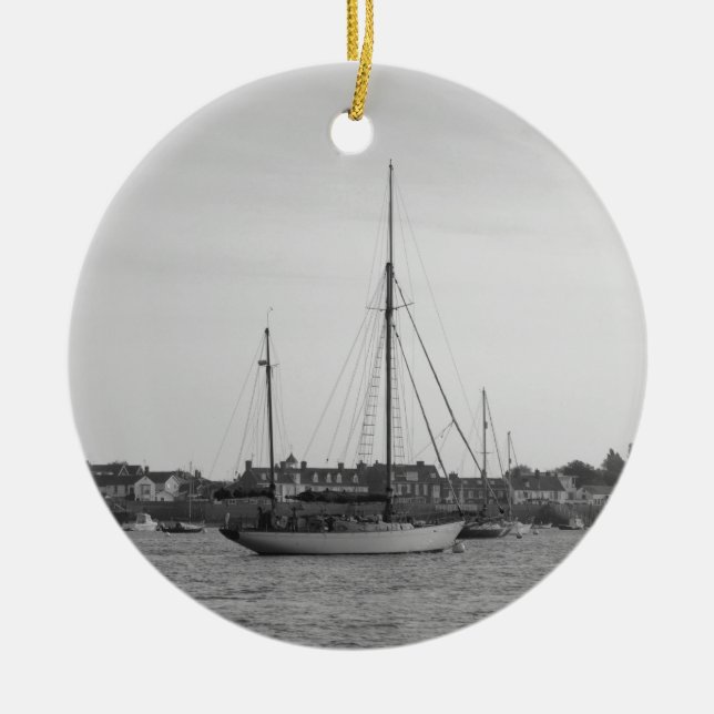 Klassisk träyacht julgransprydnad keramik (Framsidan)
