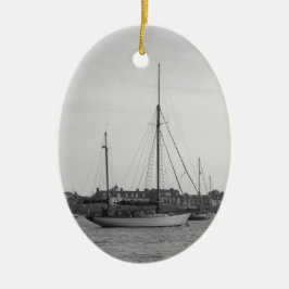 Klassisk träyacht julgransprydnad keramik