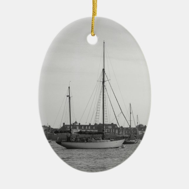Klassisk träyacht julgransprydnad keramik (Framsidan)