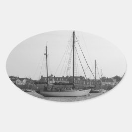 Klassisk träyacht ovalt klistermärke