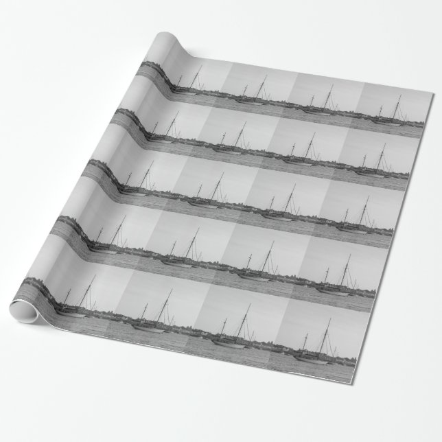 Klassisk träyacht presentpapper (Utrullad)