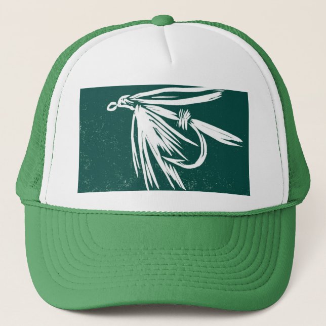 Klassisk Trout Fly Hat "Blöt Fly Grönt" Truckerkeps (Framsida)