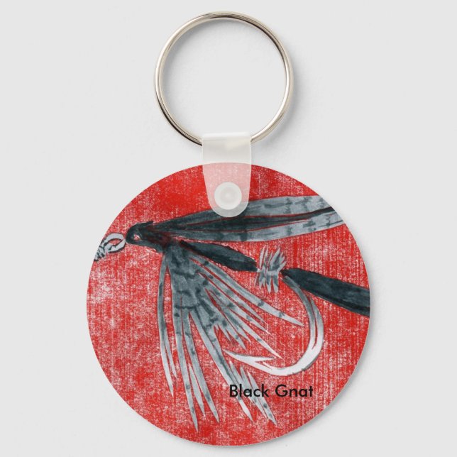 Klassisk Trout Fly Keychain "Black Gnat" Nyckelring (Framsida)