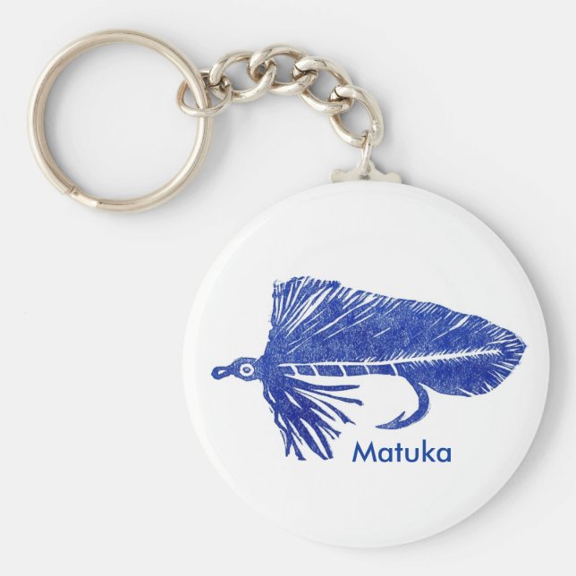 Klassisk Trout Fly Keychain "Blue Matuka Streamer" Nyckelring (Framsidan)