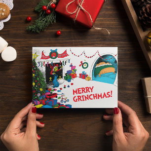 Klassisk tum Grinch in Skorsten Helgkort