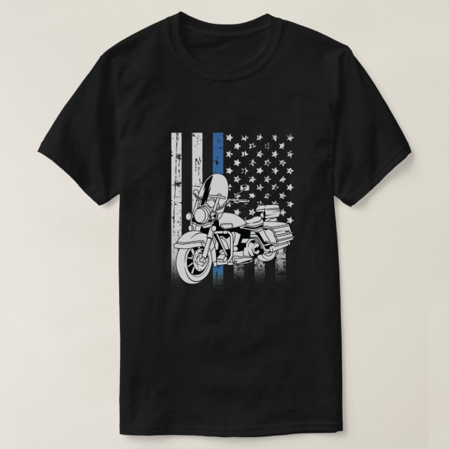 Klassisk tunn, blå polismotorcykel t shirt (Design framsida)