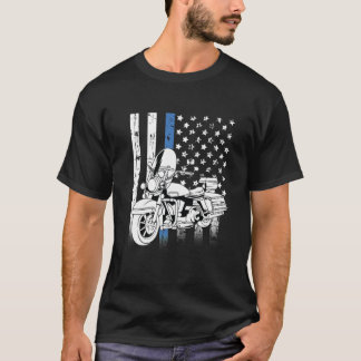 Klassisk tunn, blå polismotorcykel t shirt