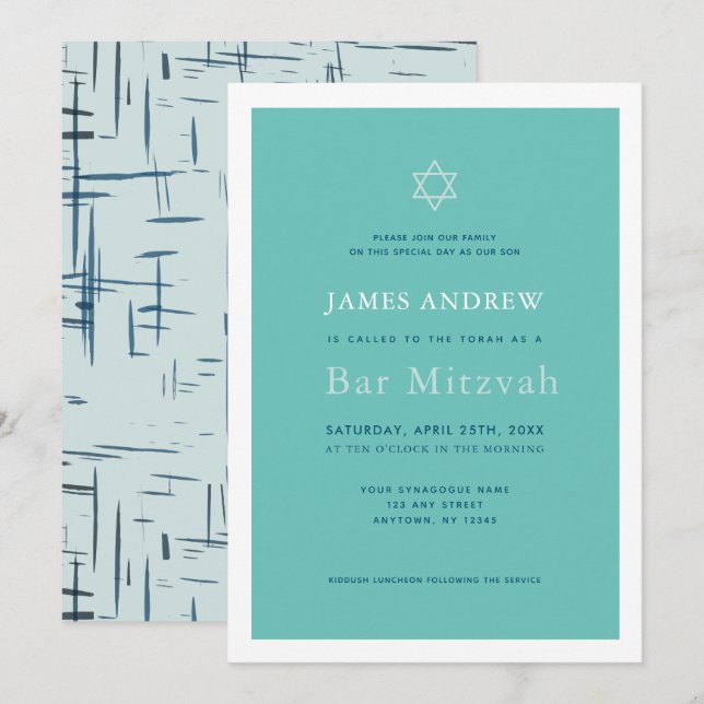 Klassisk turkos Blue Pub Mitzvah Inbjudningar (Fram/baksida)