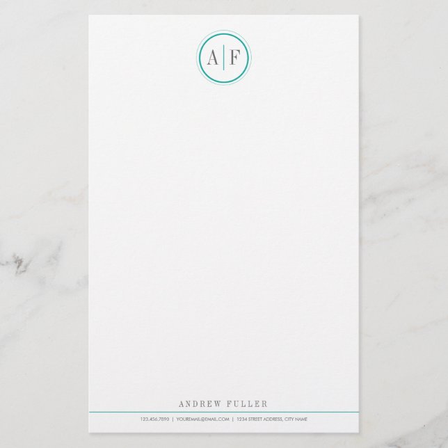 Klassisk turkos Monogrammed Stationery Brevpapper (Framsida)