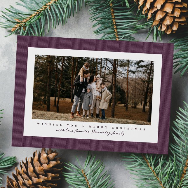 Klassisk tweed ram lila Merry Christmas foto Julkort (Skapare uppladdad)
