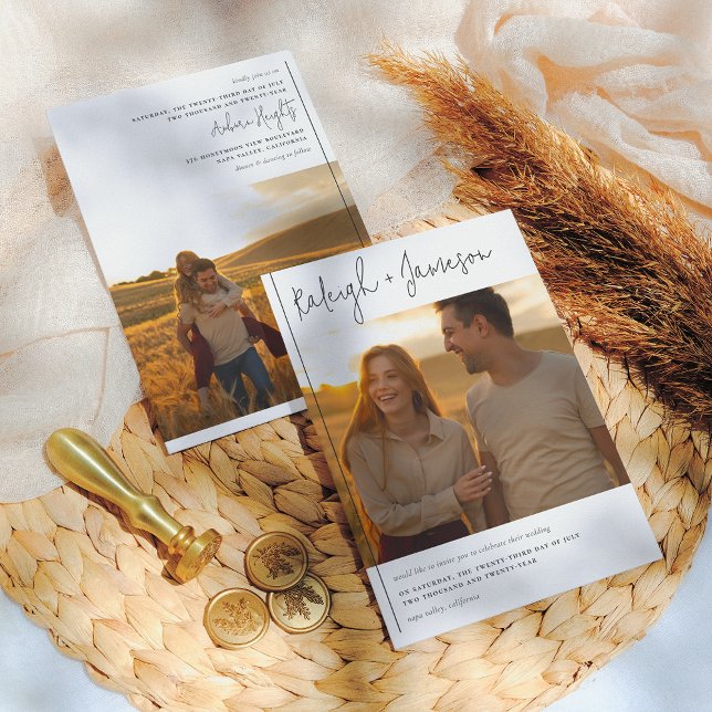 Klassisk typgrafi för modern skript 2 Foton Bröllo Inbjudningar (Skapare uppladdad)