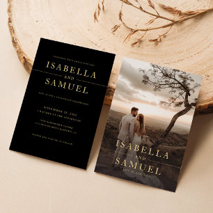 Klassisk typografi av guld Elegant, foto Bröllop Inbjudningar