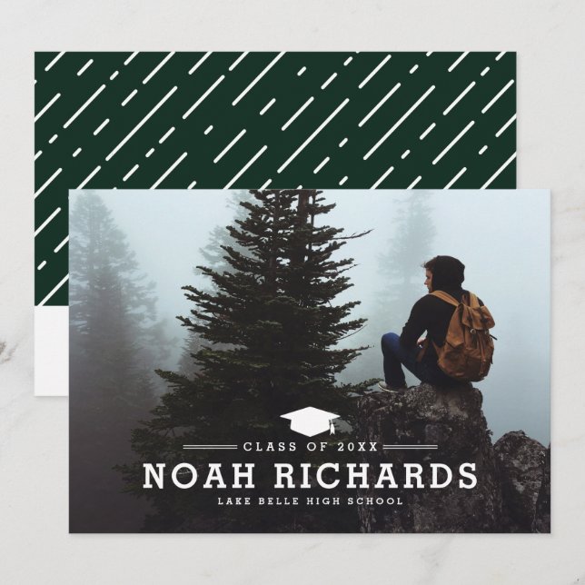 Klassisk typografi Hunter Grönt Photo Studenten Inbjudningar (Fram/baksida)