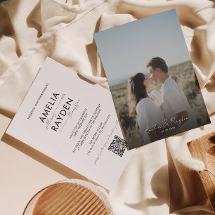 Klassisk typografisk skrift Foto QR-kod Bröllop Inbjudningar