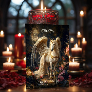Klassisk, uppbuggad Unicorn Fantasy-skog som uppmu Vykort