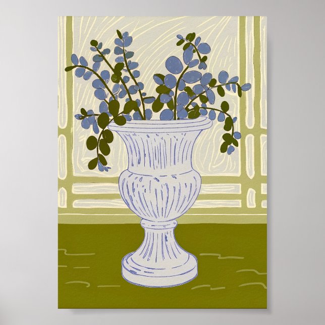 Klassisk Urn med Eukalyptusgrenar Konsttryck Poster (Framsidan)