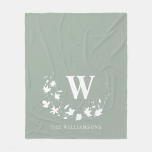 Klassisk utandning av Monogram Namn Blommigt i Grö Fleecefilt