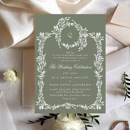 Klassisk utandning, Monogram Sage Grönt Elegant br Inbjudningar