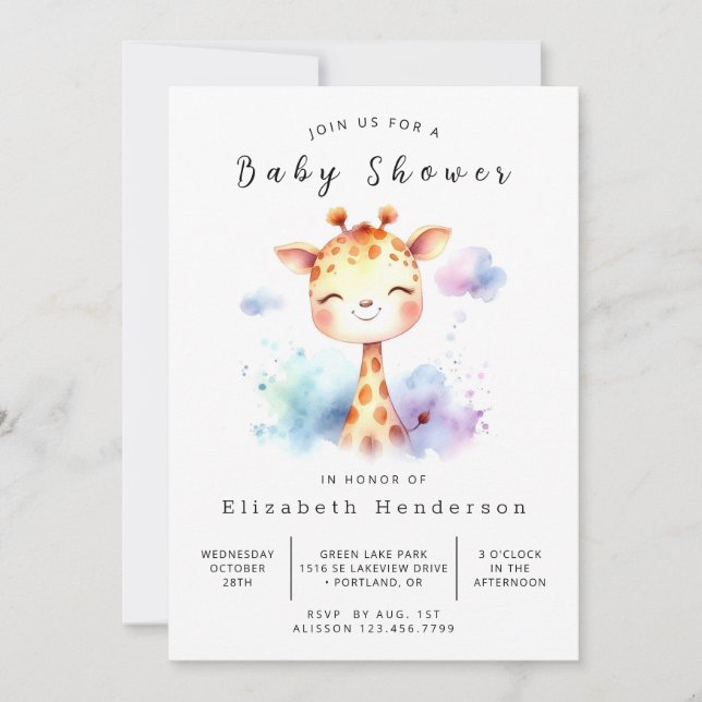 Klassisk utskrivbar Giraffe Baby Shower Inbjudningar (Framsida)