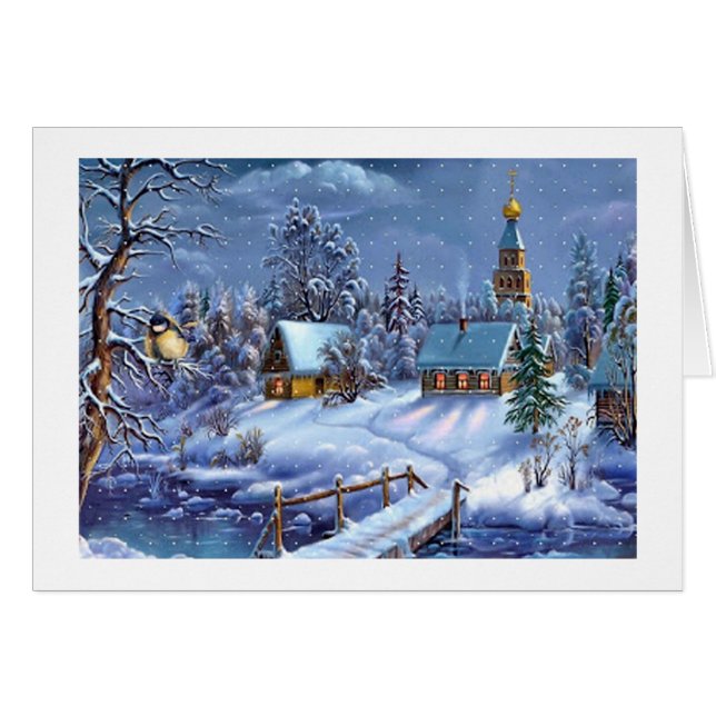 Klassisk, vacker årgång Juldagen bild Hälsningskort (Framsidan Horizontal)