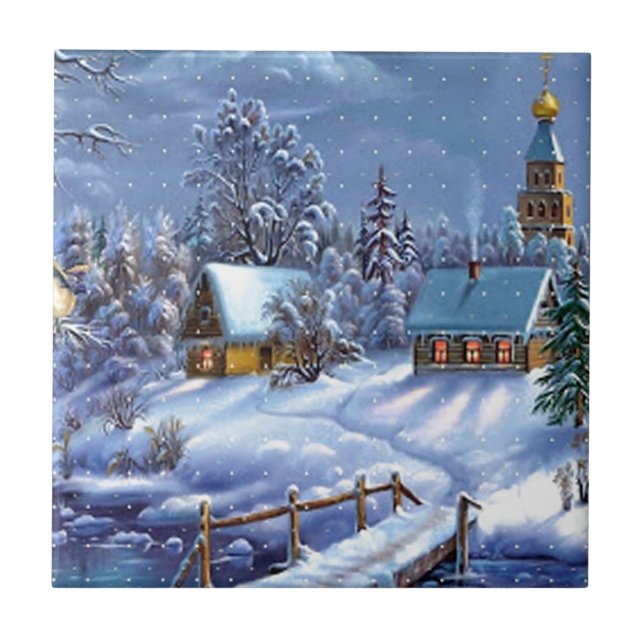 Klassisk, vacker årgång Juldagen bild Kakelplatta (Framsidan)