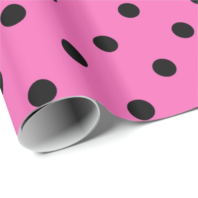 Klassisk, vacker, elegant rosa & svarta prickar presentpapper (Rullad Hörn)