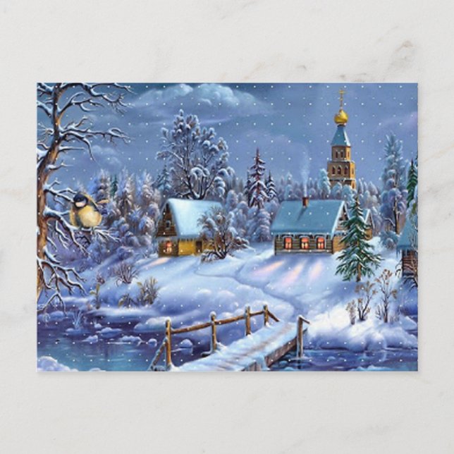 Klassisk, vacker vintage julbild helg vykort (Framsida)