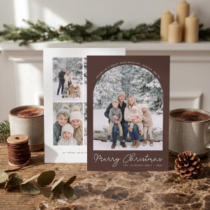 Klassisk välvd Merry Christmas fotokort Brun Julkort