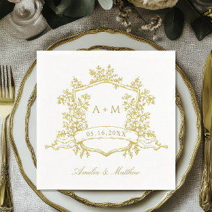Klassisk Vapensköld för Blommigt i Guld, Monogram  Pappersservett