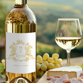 Klassisk Vapensköld för Blommigt i Guld, Monogram Vinflaska Etikett