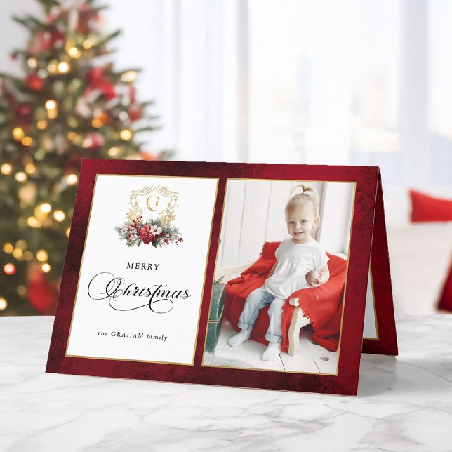 Klassisk Vapensköld för julfoto, Blommigt Helgkort (Skapare uppladdad)