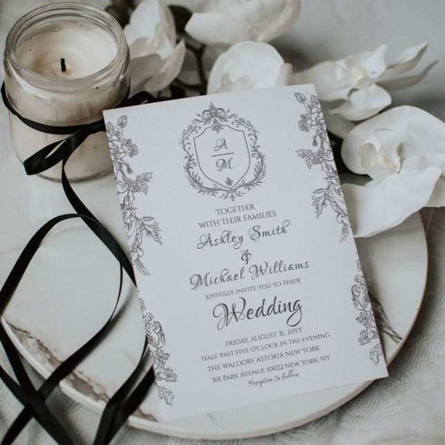 Klassisk Vapensköld - minimalistisk enkel Monogram Inbjudningar (Skapare uppladdad)