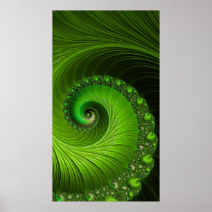 Klassisk Vår Grönt Spiral Fractal Abstrakt Poster