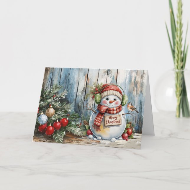 Klassisk vattenfärg God jul Snögubbe tom Helgkort (Framsida)