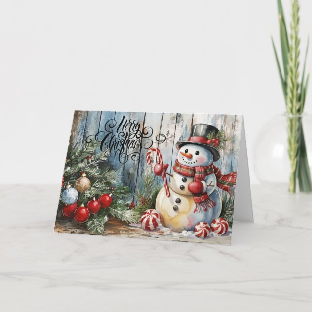 Klassisk vattenfärg God jul Snögubbe tom Helgkort (Framsida)