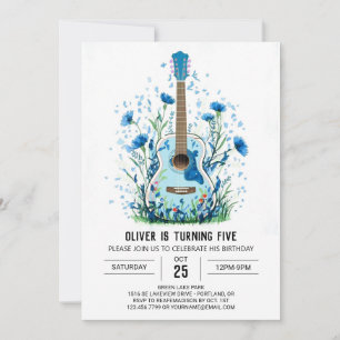 Klassisk vattenfärg Guitar Boy Birthday Inbjudningar