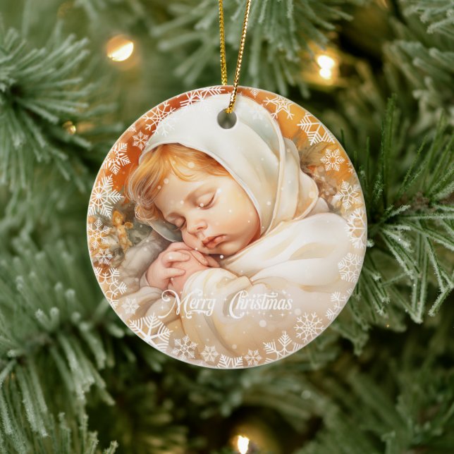 Klassisk vattenfärg guld baby Jesus som sover Julgransprydnad Keramik (Träd)
