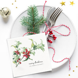 Klassisk vattenfärg julgran med bär Namn Pappersservett