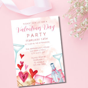 Klassisk vattenfärg Rosa Valentines day Party Inbjudningar
