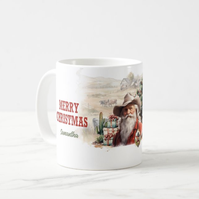 Klassisk vattenfärg Western med julcowboyhatt Kaffemugg (Framsida vänster)