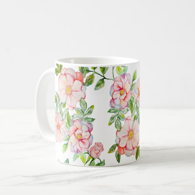 Klassisk vattenfärgad vintage ro mönster kaffemugg (Framsida vänster)